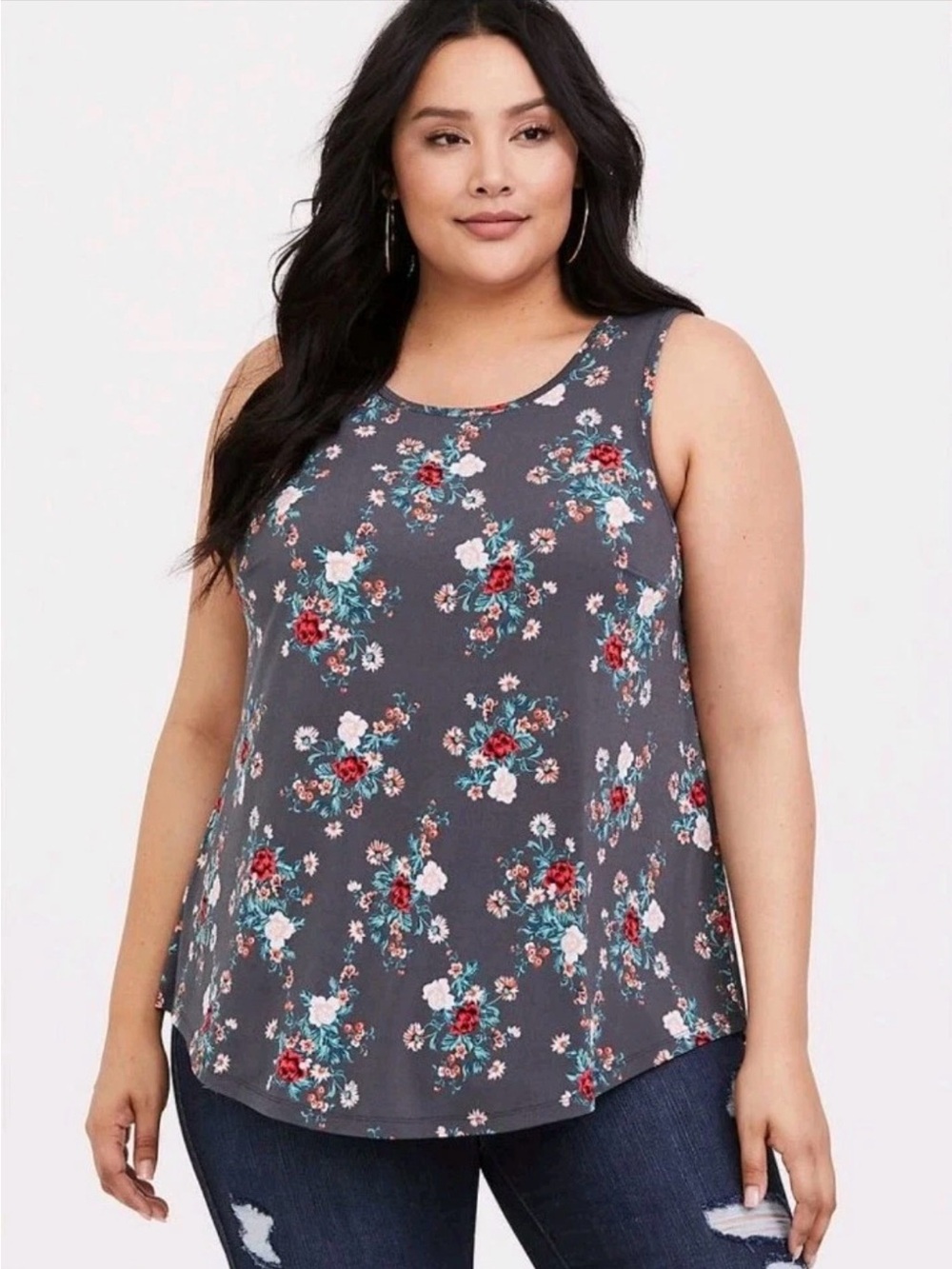 🩶 TORRID Grey Floral Georgette Stretch Tank Top